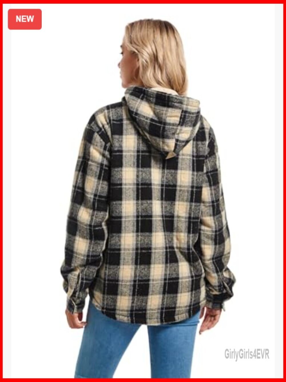 Sherpa Lined Fleece Jacket Full Zip Plaid Hooded Casual Winter - Picture 4 of 7